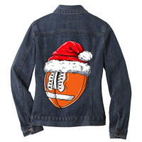 American Football Football Christmas With Santa Hat Football Ladies Denim Jacket | Artistshot