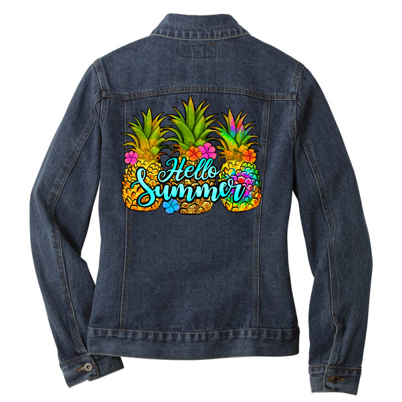 Hello Summer Pineapple Ladies Denim Jacket by Jasminsmagicworld | Artistshot