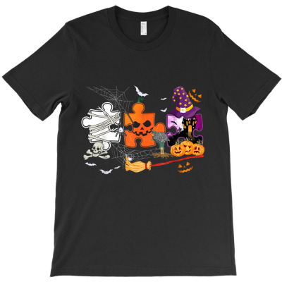 Three Halloween Autism Awareness T-shirt Designed By Bariteau Hannah