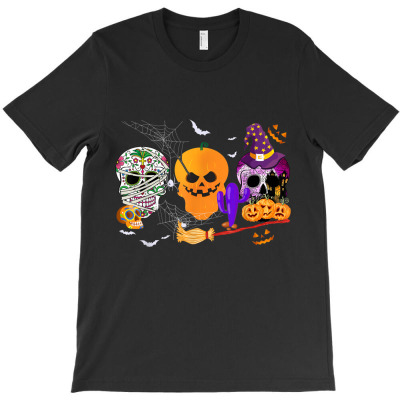 Three Halloween Skull Mummy T-shirt Designed By Bariteau Hannah