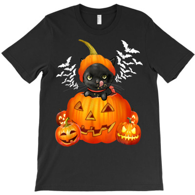 Black Cat Pumpkin T-shirt Designed By Bariteau Hannah