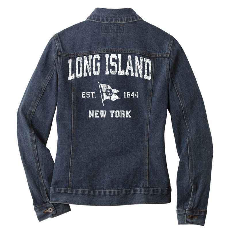 Long Island Nyc New York Ny Vintage Boat Anchor Flag Tee Ladies Denim Jacket by harmanyuan | Artistshot