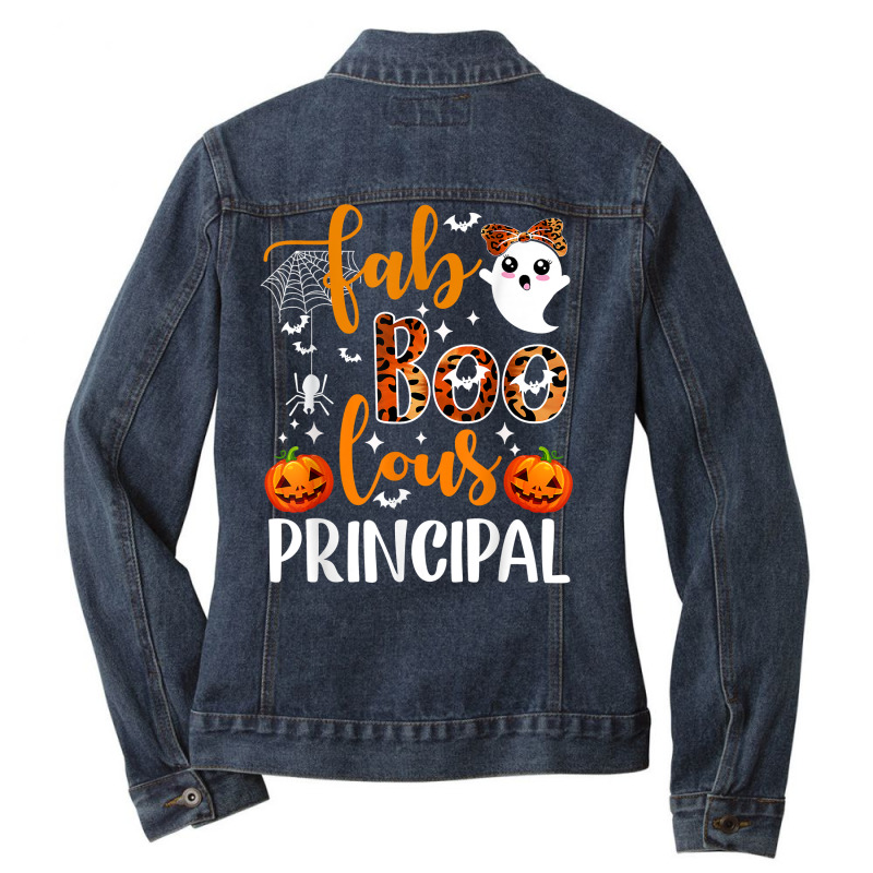 Leopard Faboolous Principal Spooky Principal Halloween Vibes T Shirt Ladies Denim Jacket by johnjosephmenk | Artistshot