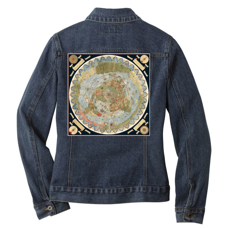 1587 Flat Earth Map Of The World Urbano Monte Historic Wall Poster Glo Ladies Denim Jacket by shafermichelle | Artistshot