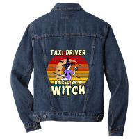 Taxi Driver Raised By A Witch, Halloween Design For Taxi Drivers Men Denim Jacket | Artistshot