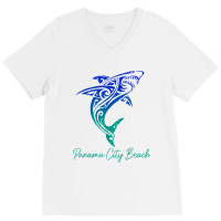 Panama City Beach Fl Shark Scuba Diving Surfer Florida Surf V-neck Tee | Artistshot