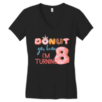 Kids 8th Birthday Tshirt 8 Eight Unicorn Donut Birthday Shirt Women's V-neck T-shirt | Artistshot