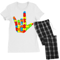 Asl Love Sign Language Autism Gift Awareness Support T Shirt Women's Pajamas Set | Artistshot