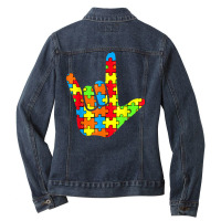 Asl Love Sign Language Autism Gift Awareness Support T Shirt Ladies Denim Jacket | Artistshot