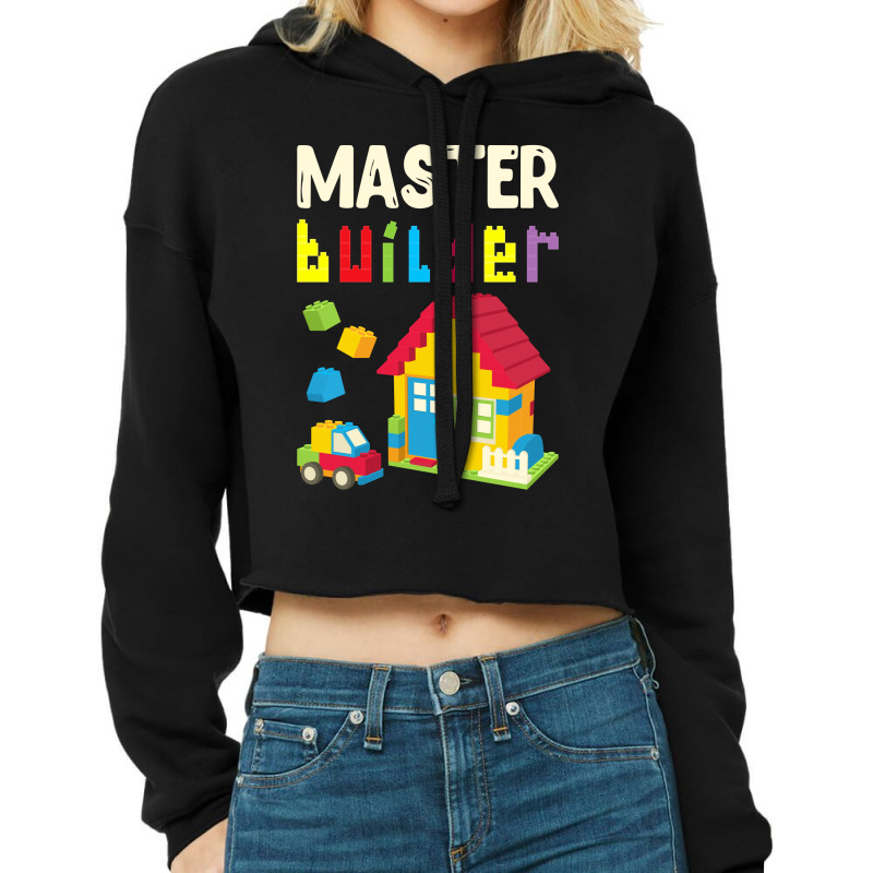 Cool Master Builder Funny Building Blocks Gift Men Women Cropped Hoodie by CarambaArt | Artistshot