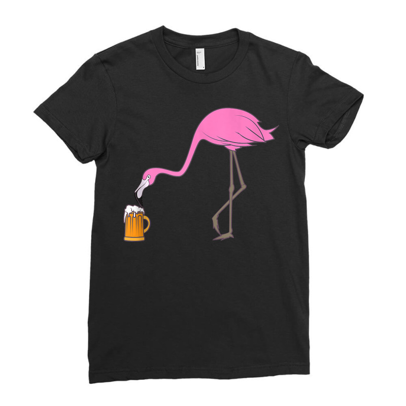 Beer Drinking Drunk Pink Flamingo Funny Bird Tank Top Ladies Fitted T-Shirt by harmanyuan | Artistshot