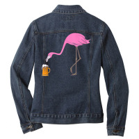 Beer Drinking Drunk Pink Flamingo Funny Bird Tank Top Ladies Denim Jacket | Artistshot