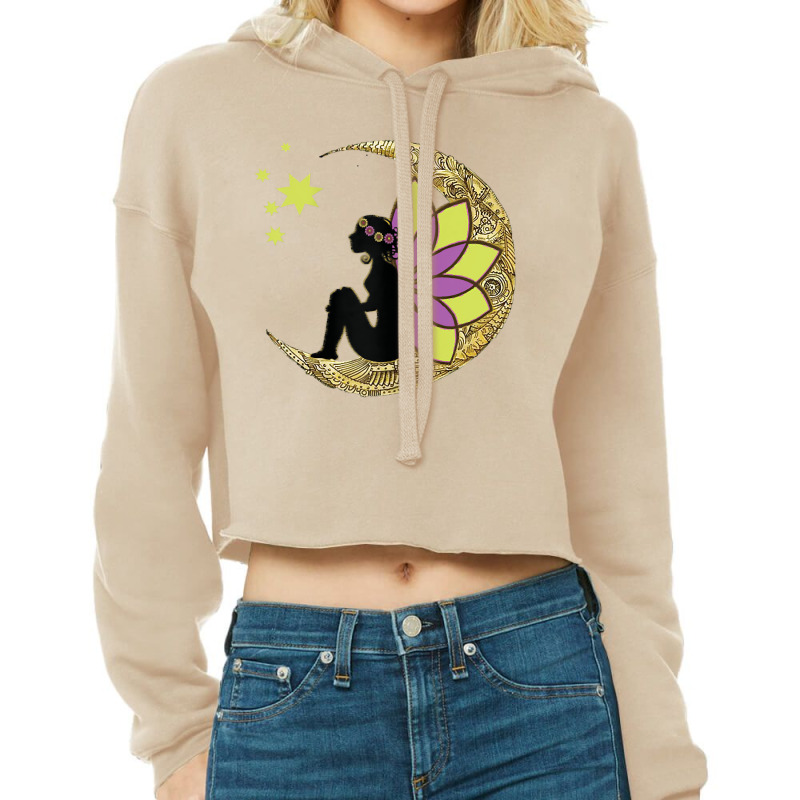 Womens Stargazing Fairy Lotus Flower Moon T Shirt Cropped Hoodie by emly9i8u7y6y5t | Artistshot