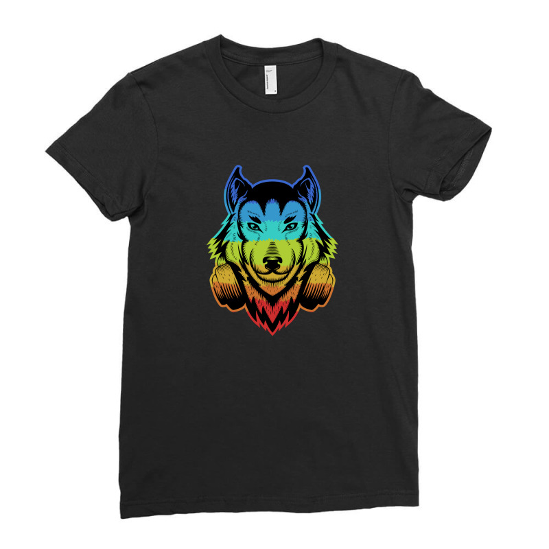 Wolf Headphone Colorful Ladies Fitted T-Shirt by andypp | Artistshot