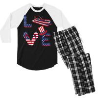 Pontoon Boat Sailboat Boating Independence Day Patriotic T Shirt Men's 3/4 Sleeve Pajama Set | Artistshot