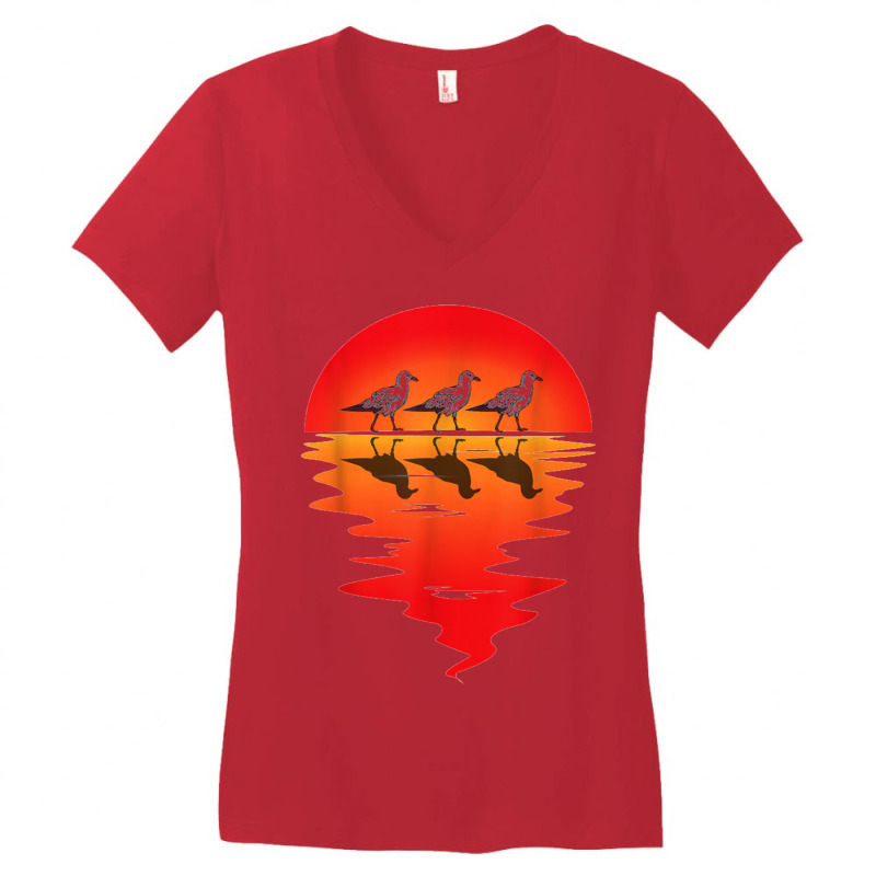 Flocks Of Seagull Vintage Sunset Seabird Harbour Albatros Women's V-Neck T-Shirt by anneevans358 | Artistshot