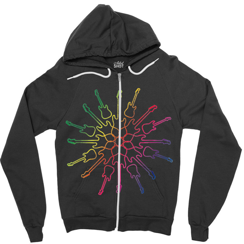 Colored Kaleidoscope Pattern Electric Guitar Gift Zipper Hoodie by anneevans358 | Artistshot