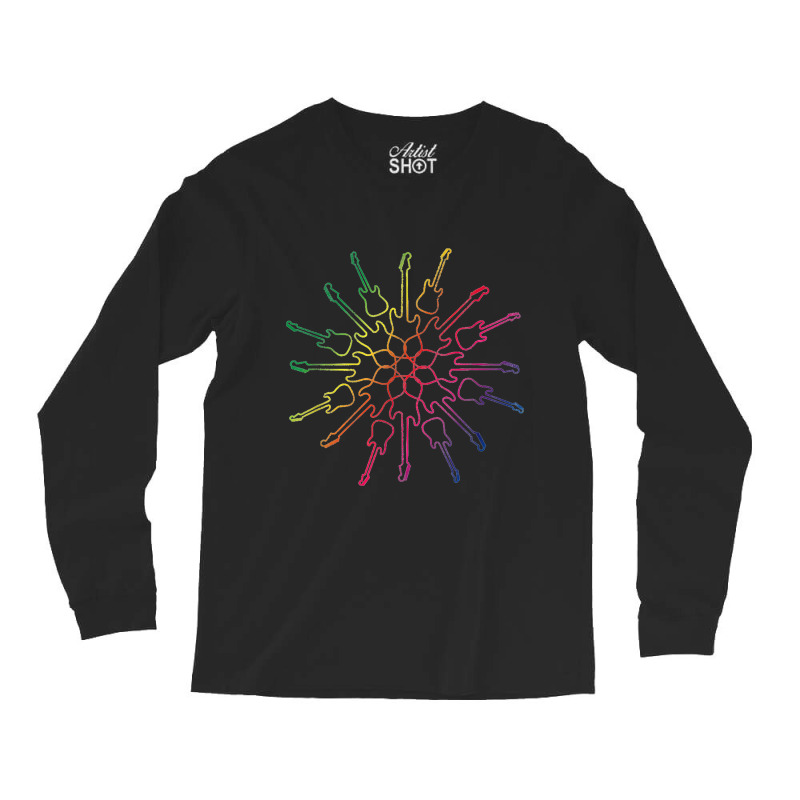 Colored Kaleidoscope Pattern Electric Guitar Gift Long Sleeve Shirts by anneevans358 | Artistshot