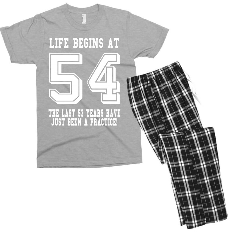 54th Birthday Life Begins At 54 White Men's T-shirt Pajama Set | Artistshot