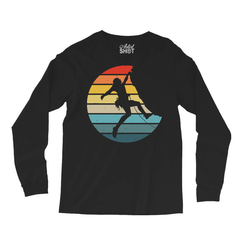 Bouldering T  Shirt Bouldering Silhouette On A Distressed Retro Sunset Long Sleeve Shirts | Artistshot