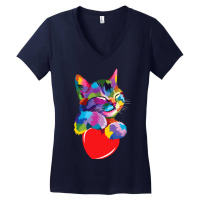 Cute Cat Gift For Kitten Lovers Colorful Art Kitty Adoption T Shirt Women's V-neck T-shirt | Artistshot