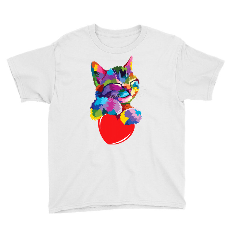 Cute Cat Gift For Kitten Lovers Colorful Art Kitty Adoption T Shirt Youth Tee | Artistshot