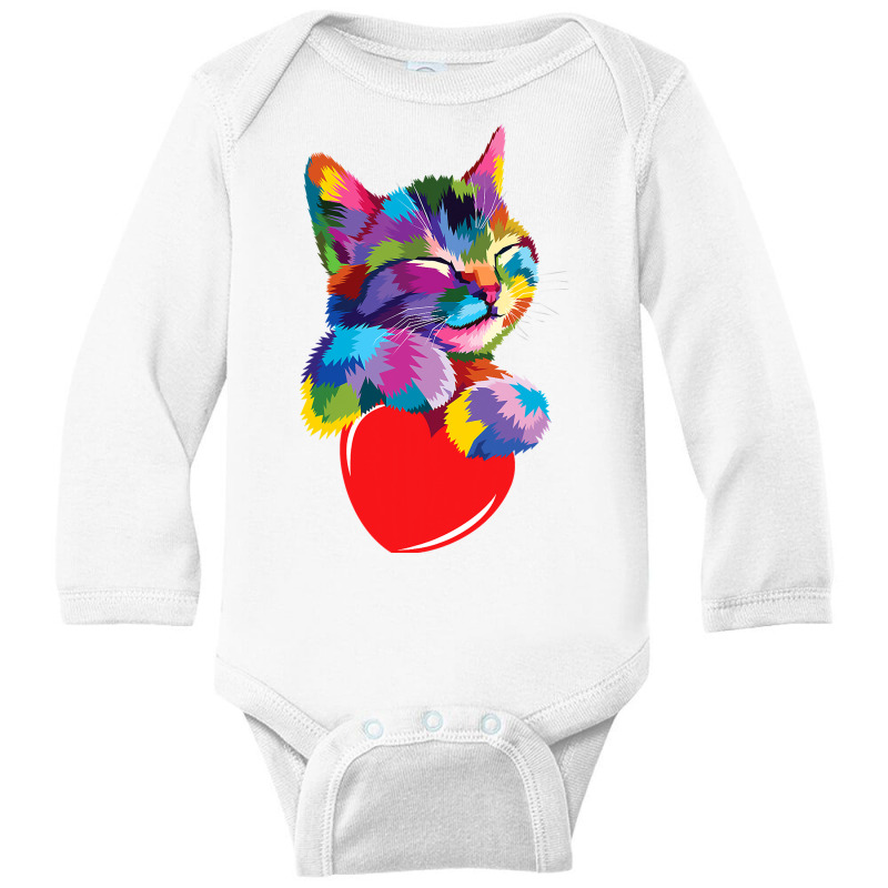 Cute Cat Gift For Kitten Lovers Colorful Art Kitty Adoption T Shirt Long Sleeve Baby Bodysuit | Artistshot