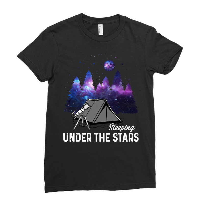 Camp Camping Sleeping Under The Star 17 Camp Camper Ladies Fitted T-Shirt by stress | Artistshot