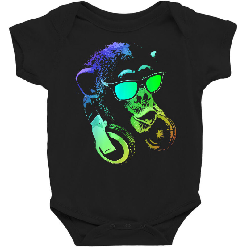 Monkey Chimp With Sunglasses And Headphones T Shirt Baby Bodysuit by emly9i8u7y6y5t | Artistshot