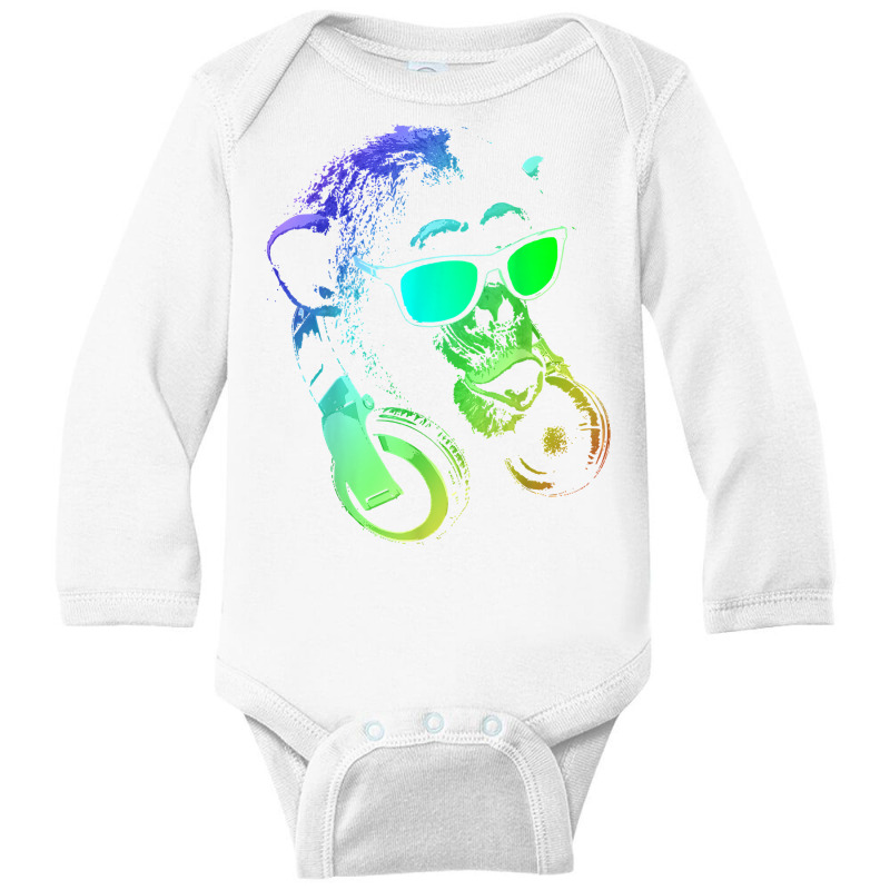 Monkey Chimp With Sunglasses And Headphones T Shirt Long Sleeve Baby Bodysuit by emly9i8u7y6y5t | Artistshot