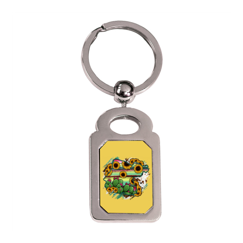 Guanajuato Sunflower Serape Map Silver Rectangle Keychain | Artistshot