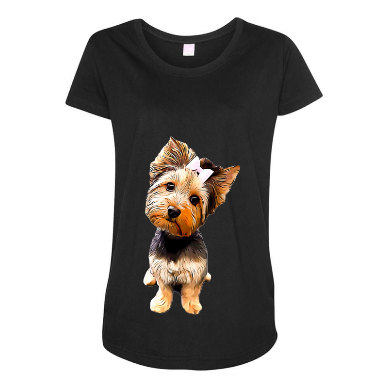 Dog Yorkshire Terrier Cute Yorkie With A Bow Puppy Animal Paw Maternity Scoop Neck T-shirt by peafowl | Artistshot