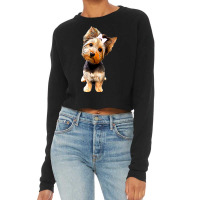 Dog Yorkshire Terrier Cute Yorkie With A Bow Puppy Animal Paw Cropped Sweater | Artistshot