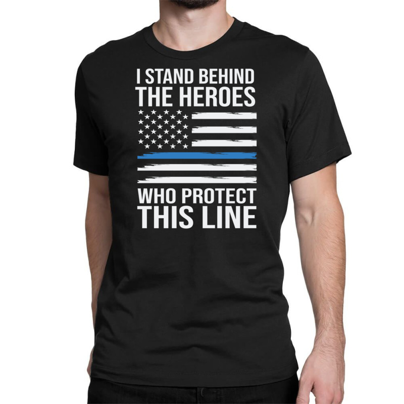 Men's - T-Shirt - Thin Blue Line Flag, White / Small