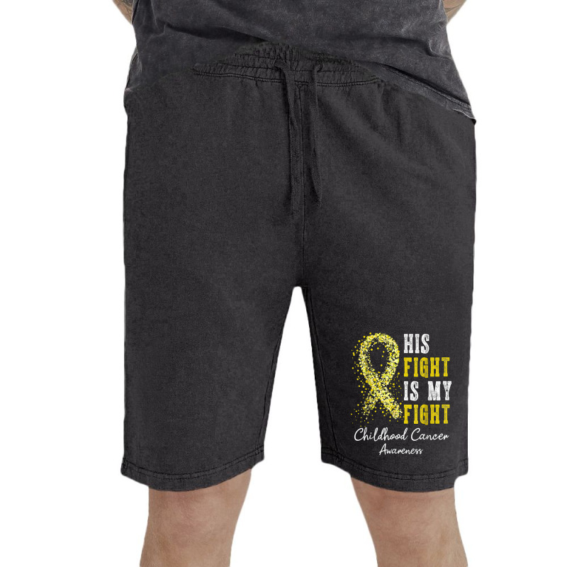 His Fight Is My Fight Gold Ribbon Childhood Cancer Awareness T Shirt Vintage Short | Artistshot