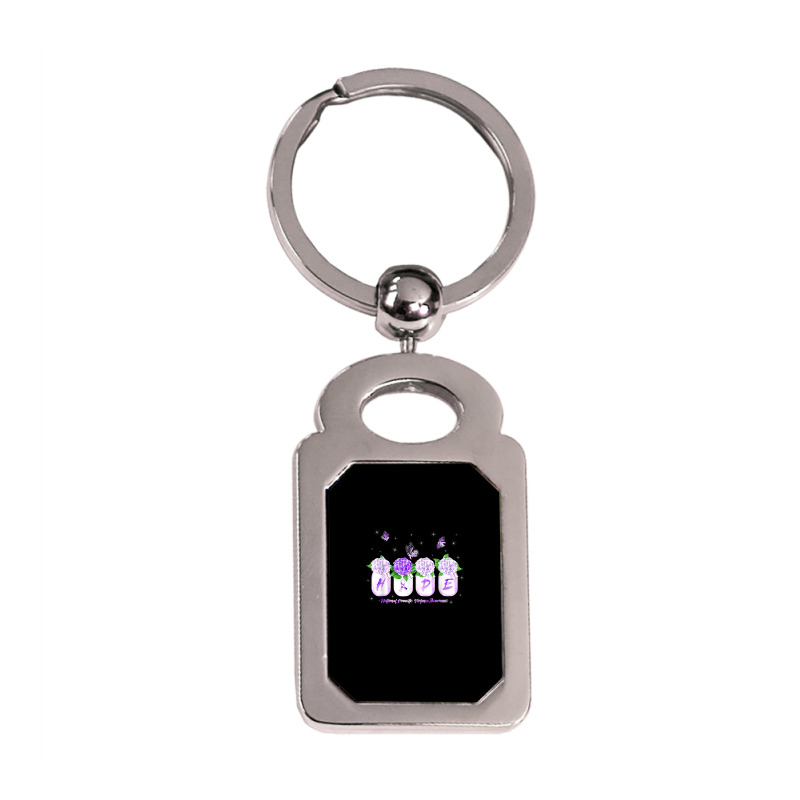 Hope Hydrangea Flower Butterfly Domestic Violence Awareness T Shirt Silver Rectangle Keychain | Artistshot