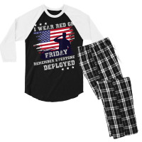 I Wear Red On Friday Remember Deployed American Flag Retro T Shirt Men's 3/4 Sleeve Pajama Set | Artistshot