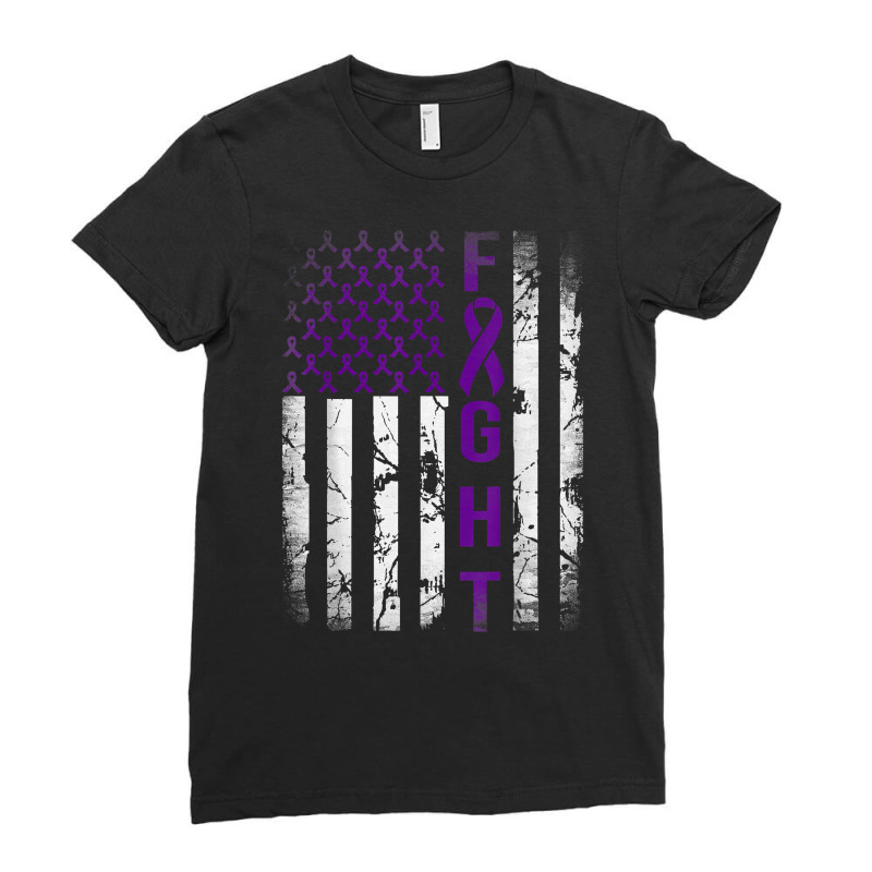 Pancreatic Cancer Awareness, Purple Fight American Flag T Shirt Ladies Fitted T-Shirt by vazwttopperve | Artistshot