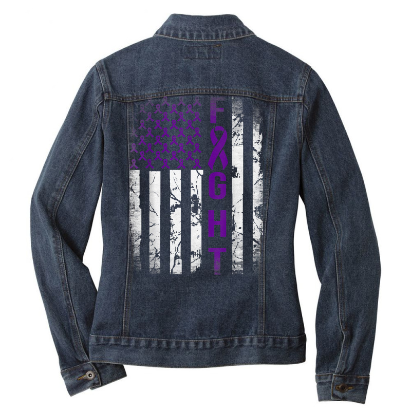 Pancreatic Cancer Awareness, Purple Fight American Flag T Shirt Ladies Denim Jacket by vazwttopperve | Artistshot