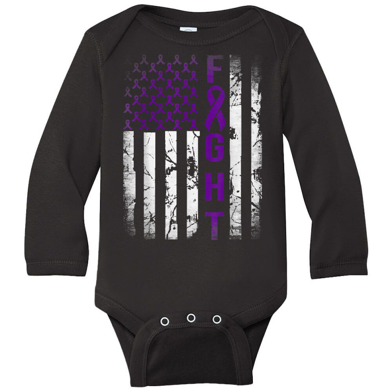 Pancreatic Cancer Awareness, Purple Fight American Flag T Shirt Long Sleeve Baby Bodysuit by vazwttopperve | Artistshot