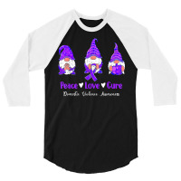 Peace Love Gnomes Purple Ribbon Domestic Violence Awareness T Shirt 3/4 Sleeve Shirt | Artistshot