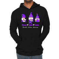 Peace Love Gnomes Purple Ribbon Domestic Violence Awareness T Shirt Lightweight Hoodie | Artistshot