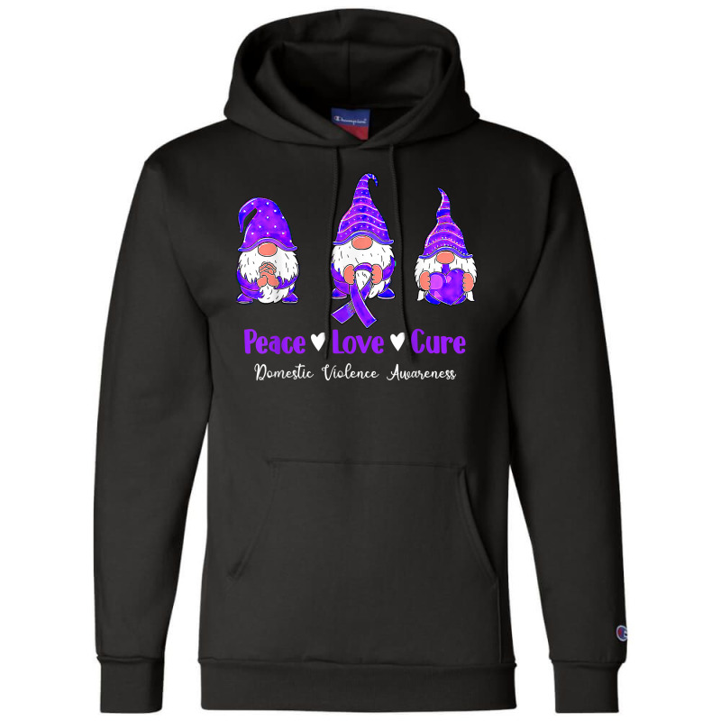 Peace Love Gnomes Purple Ribbon Domestic Violence Awareness T Shirt Champion Hoodie | Artistshot