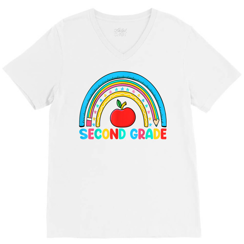 Rainbow Second Grade 2nd Grade Back To School Teacher Kids T Shirt V-neck Tee | Artistshot