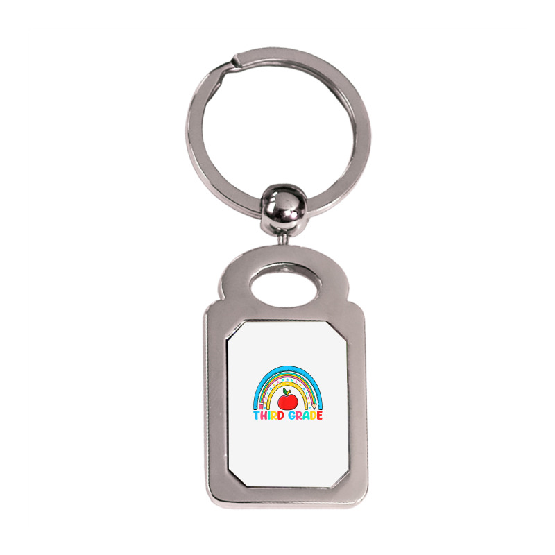 Rainbow Third Grade 3rd Grade Back To School Teacher Student T Shirt Silver Rectangle Keychain | Artistshot