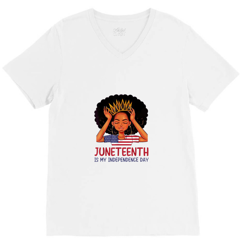 Junenth Is My Independence Day 4th July Black Afro Flag V-neck Tee | Artistshot