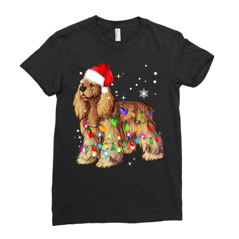 Christmas Lights Cocker Spaniel Dog T Shirt Ladies Fitted T-Shirt by johnjosephmenk | Artistshot