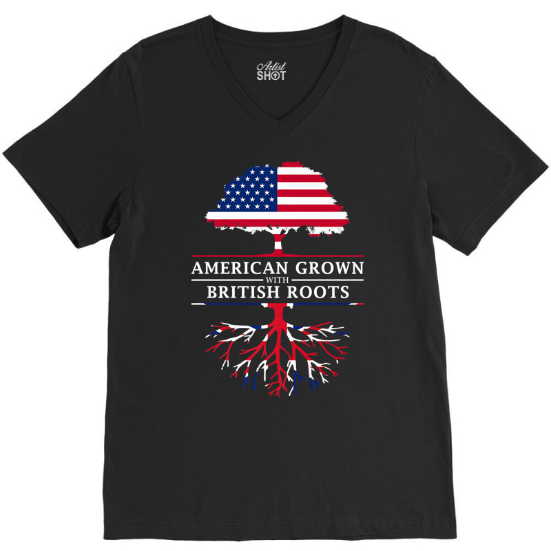 American Grown British Roots   Britain Union Jack T Shirt V-neck Tee | Artistshot