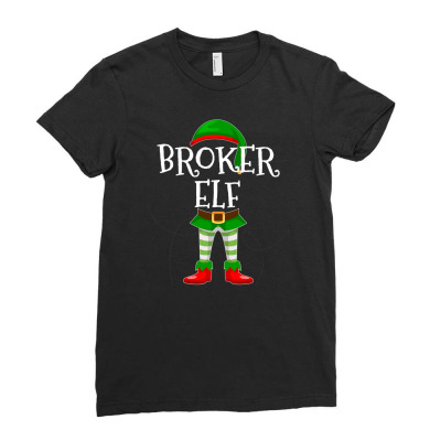 Broker Elf Matching Family Christmas Ladies Fitted T-shirt Designed By Tieart