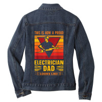 Electrician Electrician Dad Electronics Technician Father Lineman Dad Ladies Denim Jacket | Artistshot